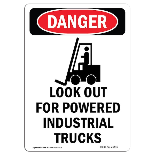 OSHA Danger Sign, Look Out For Powered, 14in X 10in Aluminum, 10" W, 14" L, Portrait